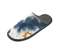 tplaotee Pantofole da donna con pianeta astrologico blu-oro pantofole da donna con memory foam per casa, camera da letto