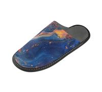tplaotee Pantofole dell'interno delle pantofole delle donne della struttura del marmo di stile dell'inchiostro dell'oro blu navy con la schiuma di memoria per la casa,