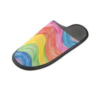 tplaotee Pantofole dell'interno delle pantofole delle donne delle linee ondulate colorate arcobaleno con la schiuma di memoria per la casa, camera da letto