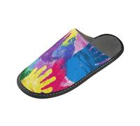 tplaotee Pantofole dell'interno delle pantofole delle donne dell'impronta della mano di colore dell'arcobaleno per le donne con schiuma di memoria per la casa,