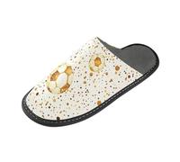 tplaotee Pantofole natalizie dorate a forma di pallone da calcio, da donna, morbide pantofole da donna per interni con memory foam per casa, camera da letto