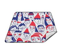 tplaotee Pattern Of People Felice Viso Blu Rosso Impermeabile Beach Mat XXL Campeggio Esterna Tappetino per Terra Primavera Regali manta de picnic extra