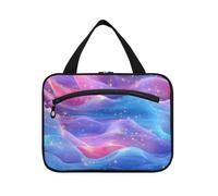 tplaotee Pink Royal Blue Wave Fluid Art Style appeso trucco borsa da viaggio con gancio, designer borse cosmetiche compatte per le donne must haves crociere maleta para maquillaje M, Pink Royal Blue