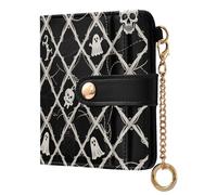 tplaotee Portafoglio da donna in pelle PU con fantasmi di scheletro bianco per Halloween, comodo portafoglio compatto in pelle PU per donne ragazzi ragazze