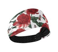 tplaotee Red Peonie Farfalla Raffreddamento Fascia da corsa per le donne Testa elastica per le donne per Ciclismo Corsa Calcio