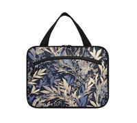 tplaotee Retro Foglie Modello Piuma Deep Blue Beige appeso borse cosmetiche per le donne con gancio, designer multifunzionale trucco caso per il viaggio must hotel bolsa de maquillaje para mujer M