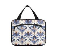 tplaotee Retro French Flower Pattern Arancione Blu appeso cosmetico borsa da viaggio con gancio, designer borsa portatile spazzola per donne in viaggio lavoro bolsa para guardar maquillaje M, Motivo