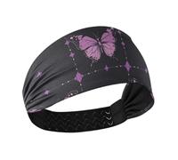 tplaotee Retro viola farfalle modello antiscivolo ampia fascia elastica sudato fasce elastiche per allenamenti sportivi atletici lavaggio viso pallavolo