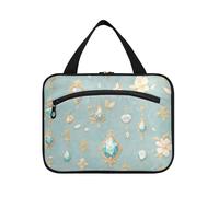 tplaotee Romantico fiore zaffiro e bianchi appeso viaggio trucco borsa per le donne con gancio, accessori di design borse per gli uomini per le donne deve bagno estuche para maquillaje M, Romantico