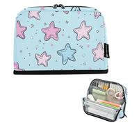 tplaotee Rosa Azzurro Stelle Doodle Art Matita Caso di Grande Capacità Trucco Con Slot Caso Matita Holder per Ragazze Preppy School bolsa de maquillaje para mujer