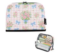 tplaotee Rosa Bianco Motivo A Scacchi Fiori Astuccio Organizzatore Grande Capacità Sacchetto di Trucco Sottile Cancelleria Astuccio per Bambini Scuola Media estuches para el colegio