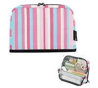 tplaotee Rosa e Azzurro Righe Dritte Modello Matita Organizer Caso Grande Capacità Penna Caso Sottile Cancelleria Penna Borsa per Teen Ragazze Scuola Media cartuchera para lapices nina grandes