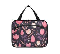tplaotee Rosa Fiore Viola Foglie Piatto Illustrazione Stile appeso borse da viaggio con gancio, designer carino rasatura kit borse per gli uomini per papà crociere bolsa para maquillaje M, rosa, fiore