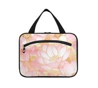 tplaotee Rosa Gold fiore appeso kit da barba borsa da viaggio con gancio, designer pieghevole borsa da barba per gli uomini per le donne bagno organizador de maquillaje para M, Fiore oro rosa, Medium