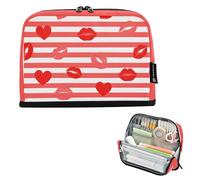 tplaotee Rosso Bianco A Righe Cuore Labbra Amore Matita Titolare Grande Capacità Verticale Sacchetto di Immagazzinaggio Morbido Sacchetto Multiuso per Studente College Forniture Scuole cartuchera para