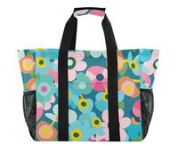 tplaotee Sacchetto di utilità del fumetto dei fiori variopinti per il tronco riutilizzabile borsa della spesa pieghevole borsa da spiaggia resistente all'acqua con le borse