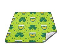 tplaotee San Patrizio Trifoglio Verde Gocce di Pioggia Impermeabile Spiaggia Coperte XXL Erba Picnic Coperte Grande per le Donne 30s Picnic Articoli cobija para picnic