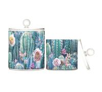 tplaotee Scatole portaoggetti in plastica trasparente con coperchio, motivo cactus fantasy, per oggetti essenziali per ufficio, per tamponi di cotone, tamponi di cotone, graffette, confezione da 2