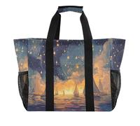 tplaotee Sea Barche a vela arte stelle notte grande utilità Tote Bag Per le donne drogheria shopping carryall borse da spiaggia pieghevoli con tasche tela tote per auto