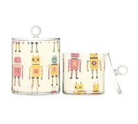 tplaotee Simple Robots - Organizer per trucchi in plastica trasparente con coperchio, per riporre cotton fioc, tamponi di cotone, graffette, confezione da 2