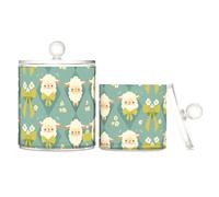 tplaotee Simple Spring Sheep - Contenitore in plastica trasparente con coperchio, per accessori da bagno, decorazione per filo interdentale, per tamponi di cotone, graffette, confezione da 2