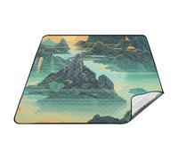 tplaotee Stile cinese Montagne e Fiumi Impermeabile Outdoor Mat XXL Escursionismo Park Coperte Impermeabile Pieghevole per Terra Concerto Coperta cojines para picnic