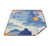 tplaotee Stile Cinese Montagne Sole Coperte da picnic Impermeabile Pieghevole XXL Erba Spiaggia Picnic Coperta per Erba Picnic Articoli tappeto para picnic
