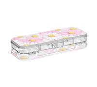 tplaotee Sweet Daisy Valentine - Contenitore in plastica trasparente a doppio piano per la scuola, con chiusura a scatto e coperchio