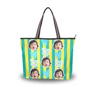 tplaotee Tessuto di seta con cerniera piccole borse comode Immagine personalizzata su borse per le donne borsa (senario) Size15.7 x 11.4 Giallo Blu Semplice Stripe