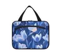 tplaotee Tulipa Flowers Royal Blue appeso trucco borsa per le donne con gancio, designer pieghevole borsa per la cura della pelle per le donne zaino in spalla maletín para maquillaje M, Tulipa Fiori