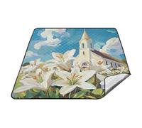 tplaotee Una Chiesa Gigli Bianchi Impermeabile Beach Mat XXL Escursionismo Spiaggia Picnic Coperta per Famiglia Estate Regalo Alfombra para picnic