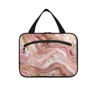 tplaotee Uno sfondo di vorticoso rosa e oro marmo modelli appeso borse cosmetiche per le donne viaggiano con gancio, designer carino snack bag per viaggio must have bagno estuches para maquillaje M