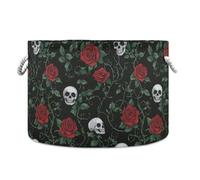 tplaotee Valentine Romantic Red Rose Skull cesto portaoggetti pieghevole e impermeabile cesto portabiancheria con manico robusto rotondo 91L bidoni per ufficio lavanderia strumento