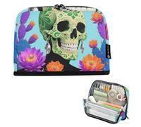 tplaotee Verde Cranio Colorato Cactus Matita Organizer Grande Capacità Sacchetto Cosmetico Grande Borsa Multiuso per Infermiere Asilo estuches para el colegio