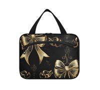 tplaotee Vintage Bow in nero e oro appeso trucco borsa per le donne con gancio, design compatto grande capacità trucco borsa per le donne campeggio maleta para maquillaje M, Fiocco vintage in nero e