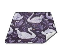 tplaotee Vintage Cigni Bianchi Foglie Viola Scuro Coperte da picnic impermeabili per esterni Impermeabile Picnic Portatile Coperta da Picnic per Outdoorsy Donne Concerto Coperta manta de playa anti