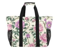 tplaotee Vintage fiori rosa foglie verdi stile William Morris Utility Bag Riutilizzabile Borse della spesa Pieghevole Grande Borsa da Spiaggia Sabbia Tela Auto Tote Bag