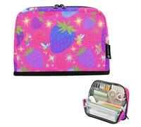 tplaotee Viola Blu Fragole Fluorescente Matita Caso Grande Capacità Trucco Borse Ampia Apertura Cancelleria Bag per Adulti Scuola Must Haves cartucheras para ninos