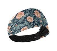 tplaotee William Morris, fascia larga da donna, con motivo floreale, color pesca e blu scuro, antiscivolo, elastica, per allenamento, atletica, sport, trucco, lavaggio viso