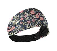tplaotee William Morris Style Floral Blu Scuro Pesca Antiscivolo Fascia elastica per il sudore per le donne per Yoga Yoga Tennis Calcio