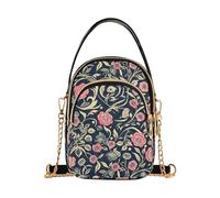 tplaotee William Morris Style Floral Blu scuro Pesca piccole borse alla moda per le donne a tracolla con multi tasche borsa per moglie