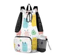 tplaotee Zaino con coulisse, borsa da nuoto con tasche interne, sacco posteriore a secco, separazione bagnata, cartone animato, divertente, carino, mostri colorati