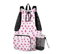 tplaotee Zaino con coulisse per piscina da nuoto con tasche interne borsa zaino a corda impermeabile rosa infantile fragola pois