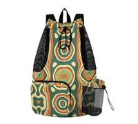 tplaotee Zaino da palestra con coulisse da uomo e donna con tasche interne, separazione asciutta e bagnata, motivo arancione verde con linee astratte