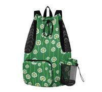 tplaotee Zaino da spiaggia con coulisse, per sport, palestra, con tasche, con cordoncino, separazione asciutta e bagnata, dente di leone, verde erba