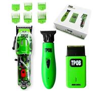 TPOB Slime - Set di 2 tagliacapelli da barbiere, con custodia verde opaca e lama X Fade