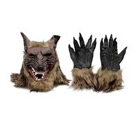 TPOne Costume da lupo mannaro peloso, guanti da lupo e maschera per la testa, maschera da lupo mannaro di Halloween, costume da gioco da lupo mannaro, grigio, L