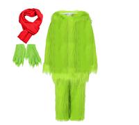 TPone Set completo verde sfocato peluche Chirstmas costume con guanto e sciarpa, adulto peloso verde mostro Cosplay Hoodies Outfit (XXX-L)