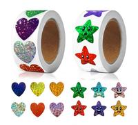 TPTGIAR 1000 adesivi glitterati a stelle, autoadesivi a forma di stella, per fai da te, 2 rotoli di adesivi rotondi per l'amore per la scuola per scrapbooking, biglietti e album fotografici,