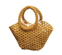 TPUOTI Borsa tessuta da donna nuova borsa a secchiello cava fuori dal design estivo pendolare perline di legno borsa bohemien viaggio borsa da spiaggia pochette, C, Taglia unica